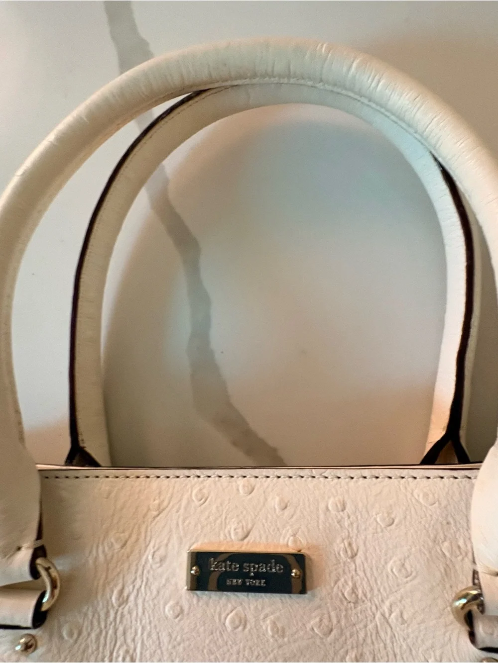 kate spade Cream Textured Tote with Metal Logo Plaque
